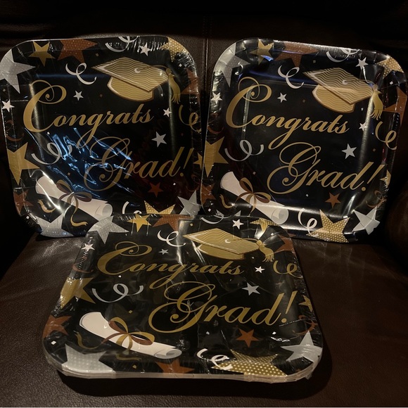 42~Congrats Grad! Graduation Party Paper Plates  3 X 14/pkg  9 in. Square - Picture 2 of 4